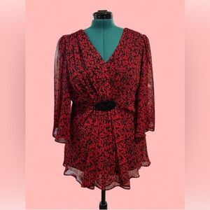 Red and Black Bell Sleeved Flowing Blouse